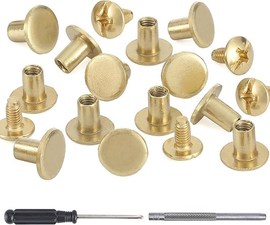 YORANYO 150 Sets 8MM Chicago Screws Leather Rivets for Fabric Chicago Binding Screws Buttons Metal Studs Rivets for Decorate and Repair Belts Bags Shoes Purse Dog Collar Leather Craft (Gold)