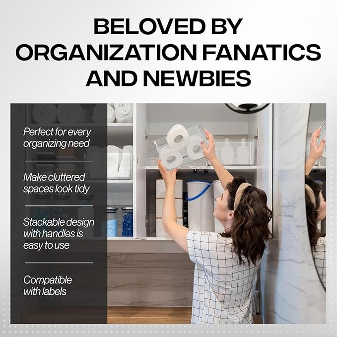 Ytteve Large - 3 Pack Clear Plastic Storage Bins – Pantry Organizers & Storage Containers, Cabinet Organizer - Home Organization Must Haves for Kitchen, Laundry Room, Office, Closet, Garage & Freezer