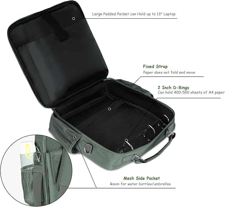 Zipper Binder 3 Ring, 500 Sheets Capacity, 2 Inch Binder with Shoulder Strap Fits for 14 Inch Laptop School and Office