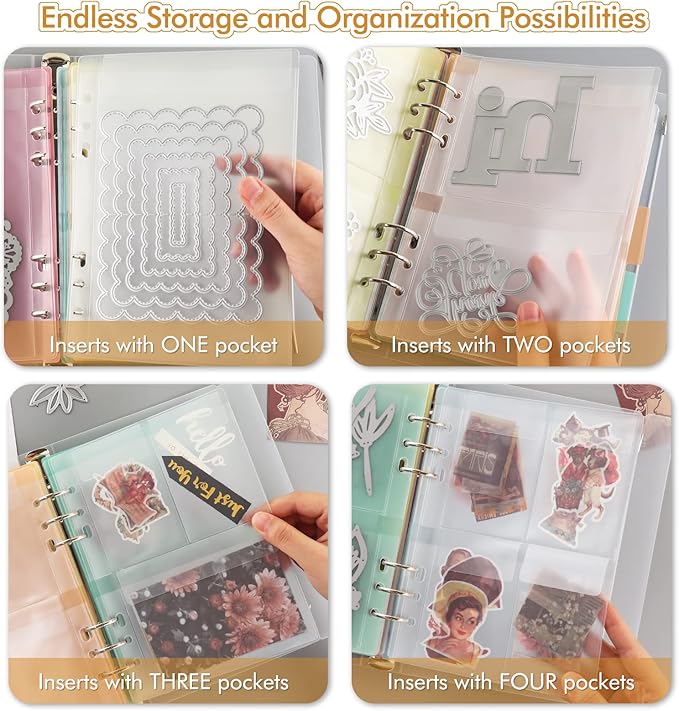 10 Pack A5 Size Plastic Binder Pockets,6 Holes Waterproof PVC Folders Loose Leaf Bag forBudgeting Loose Leaf Bags Planner Insert Pouches Photo,Document, Stamp & Die Storage Bills Organizer