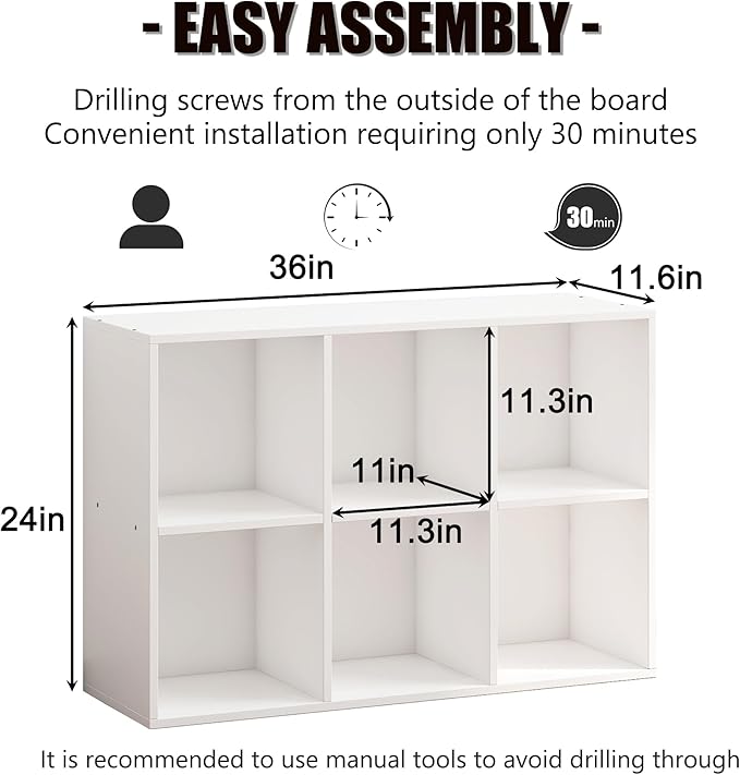 Wooden 6 Cube Storage Organizer with Closed Back Panel,White Cube Shelf Cubby Storage Organizers with Compartments for Living,Bookshelf,Organizers Easy to Install (White, 6 Cube)
