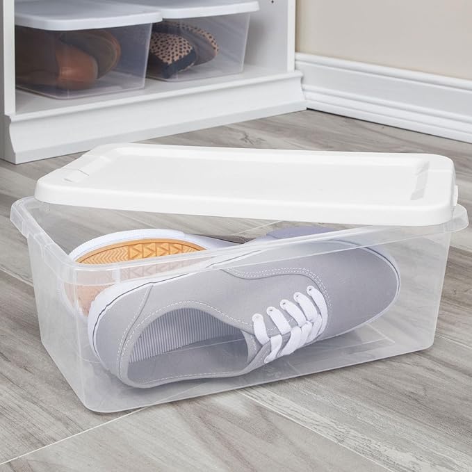 20-Pack Clear 6-Quart Plastic Storage Containers with Snap-Fit Lids – Stackable，Durable Organizers for Home，Kitchen，Office，Shoe Closets & Cabinet Shelves