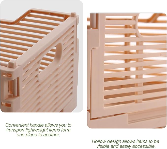 2-Pack Foldable Crates, Plastic Storage Baskets Crate for Organizing, Collapsible Storage Crates for Home Kitchen Classroom Office Bedroom Bathroom (8.66''x5.91''x3.54'', Pink)