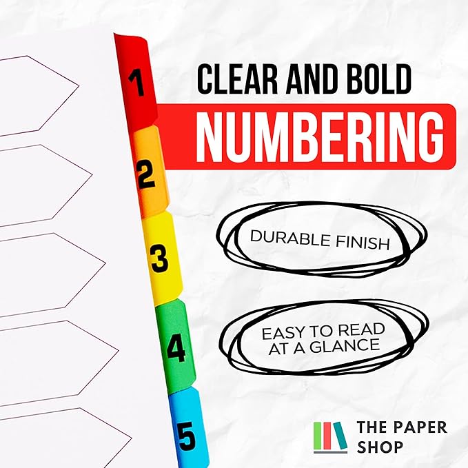 [10 Pack] A4 Binder Dividers with Tabs | 1-10 Numbered Dividers for 3 Ring Binder | Durable 3 Ring Binder Dividers with Tabs for Office, School & Home