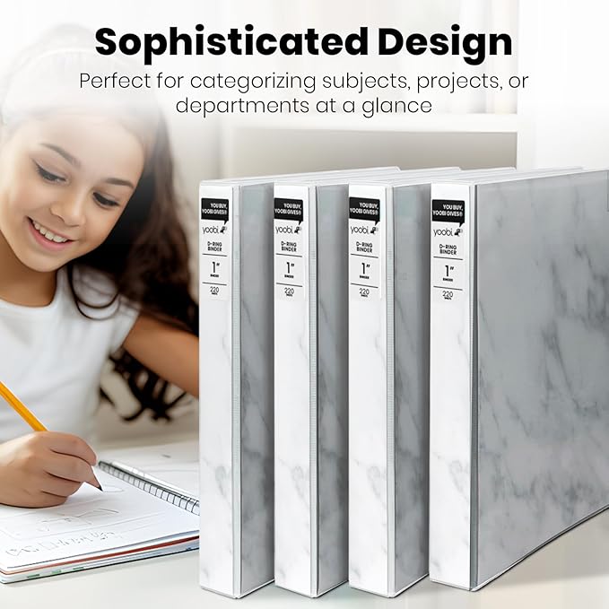 Yoobi 1 Inch Marble Binder & 8-Tab Marble Binder Divider Set - 4-Pack of 3-Ring with 2 Pockets, 4-Pack of Organizer Tabs w/Blank Sticky Labels - Perfect for School, Home or Office