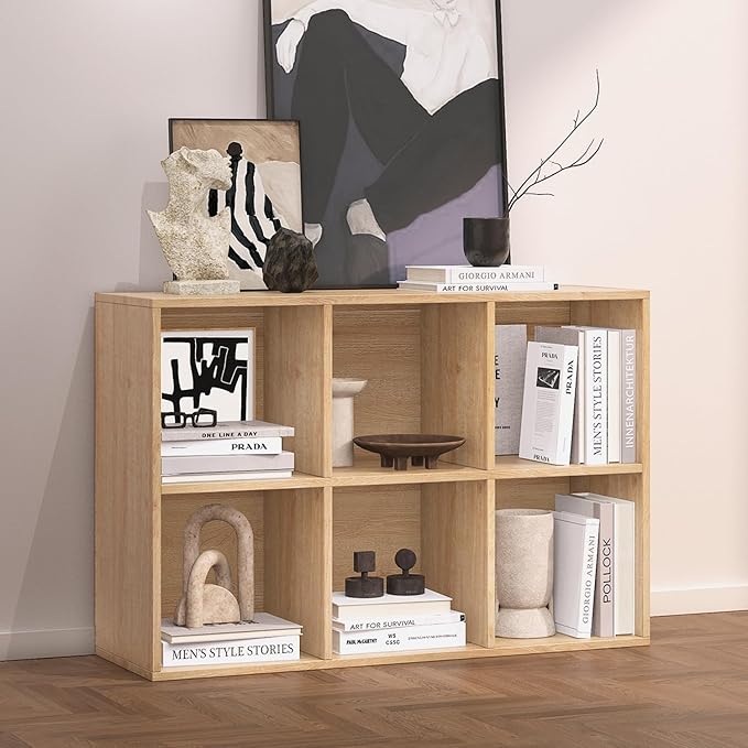 Wooden 6 Cube Storage Organizer with Closed Back Panel,White Cube Shelf Cubby Storage Organizer with Compartments for Living,Bookshelf,Storage Organizers Easy to Install (Oak, 6 Cube)