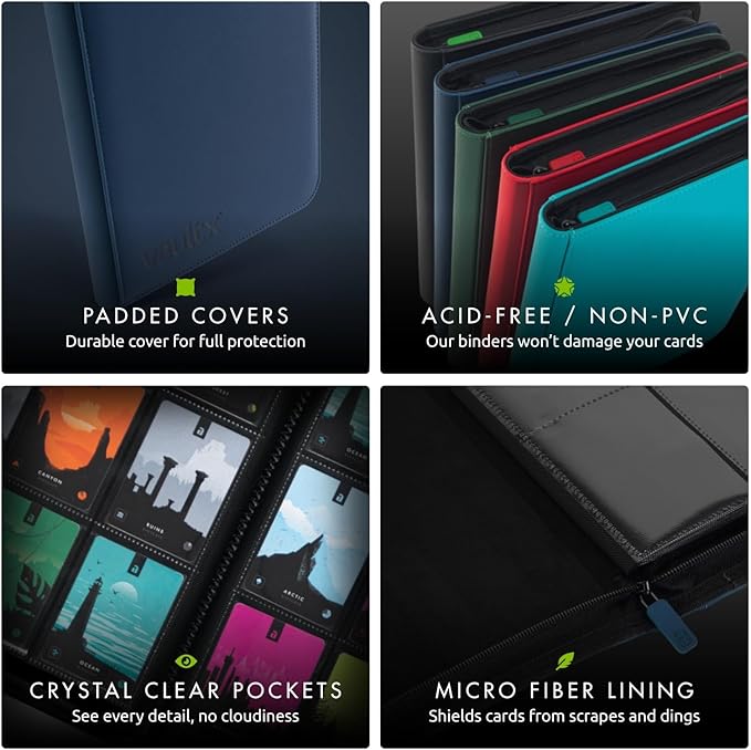 Vault X 12 XL Pocket Trading Card Zip Binder - 624 cards, Premium Exo-Tec Album Material, 26 Side-Loading Pages, Folder for Collectible Card Games, Sports, TCG (Blue)