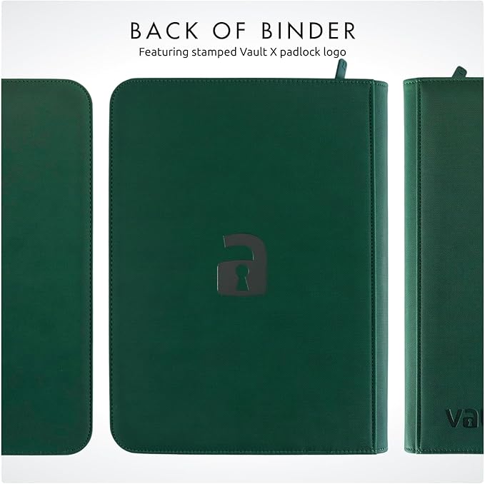 Vault X 9 Pocket Trading Card Zip Binder, 360 Cards, Premium Exo-Tec Album Material, 20 Side-Loading Pages, Folder for Collectible Games, Sports, TCG (Green)