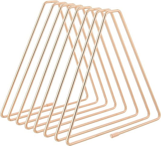 Y YOMA 1 Pack Rose Gold File Folder Racks Triangle Magazine Holder Metal File Organizer for Desk Decorative File Sorter Display Rack for Office Home, 7 Compartments
