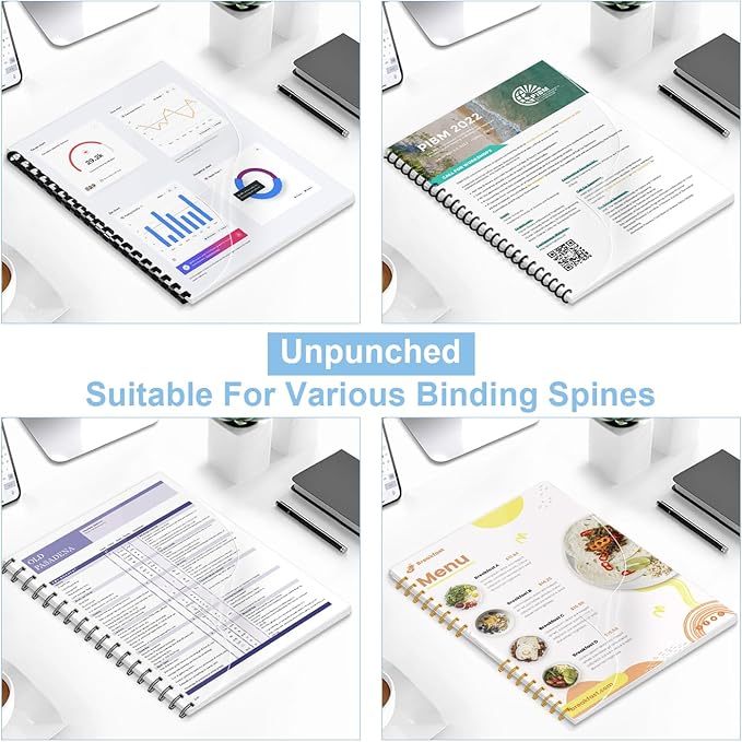 100 Pack Binding Covers Set, 8.5x11 Inches, Including 50 Pcs 12 Mil Ultra Clear PET Binding Covers, 50 Pcs 12 Mil Black Sand Textured