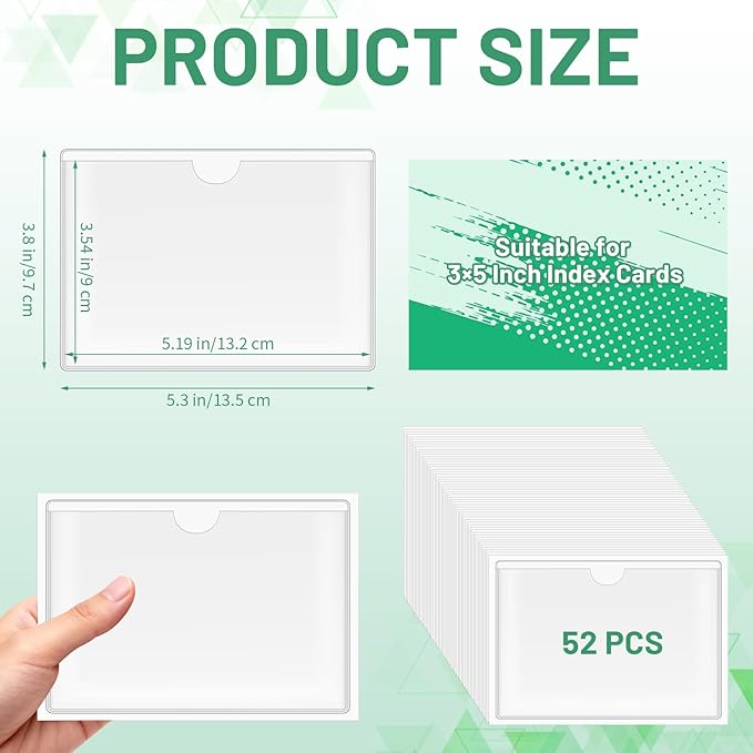 32 Pack Index Card Holder for 3x5 Inch Cards, Clear Adhesive Pockets, Plastic Tote Labels for Storage Bins, Classroom Organization Bins Box Drawer, 3.8 x 5.3 Inch