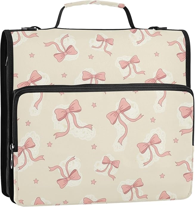 Zipper Binder Bag 3 Ring File Folder Portfolio Organizer Zippered Binder Bags with Strap Fits Laptop Women Men