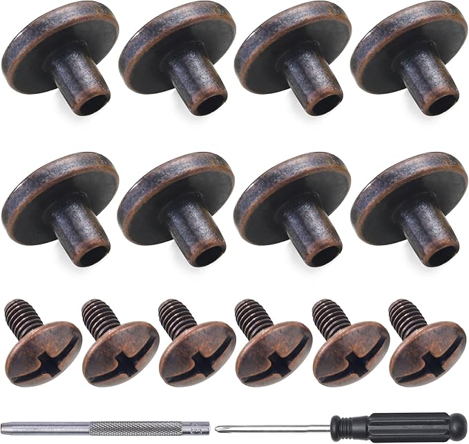 YORANYO 30Sets Chicago Screws Leather Rivets Screw Rivets Metal Studs for Clothing Chicago Binding Screws Spike and Studs for Decorate Repair Shoes Belts Bag Purse Dog Collar Clothing (Antique Copper)