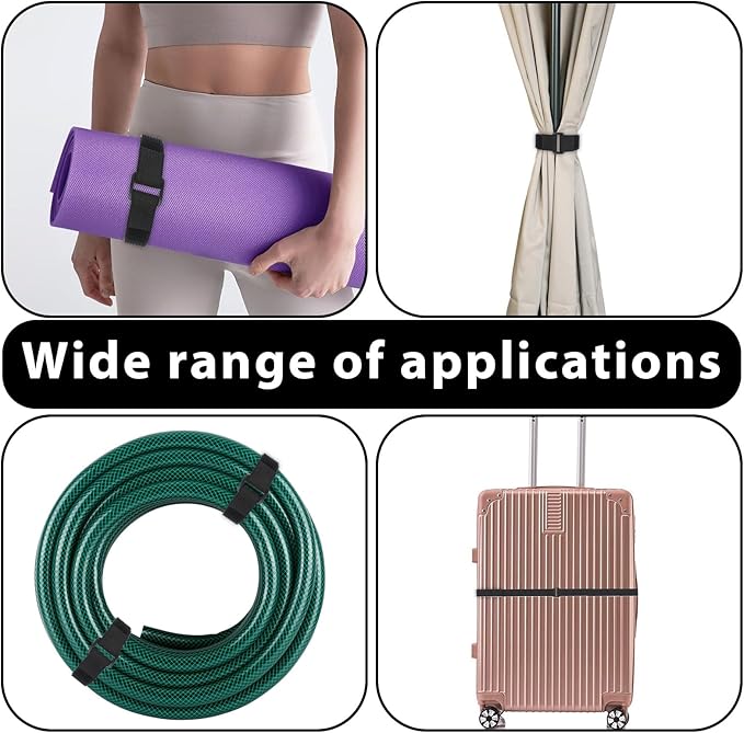 1" x 16ft Hook and Loop Straps with 25 Metal Buckles, Adjustable Fastening Cable Straps, Black Reusable Fastening Cable Ties, Adjustable Multi-Purpose Cable Straps for Organizer or Storage