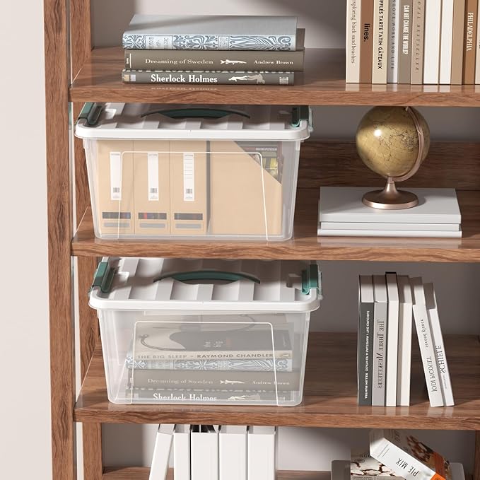 14 Qt Stackable Plastic Storage Bins with White Lids, Clear Latching Storage Organizer Box, 8 Packs