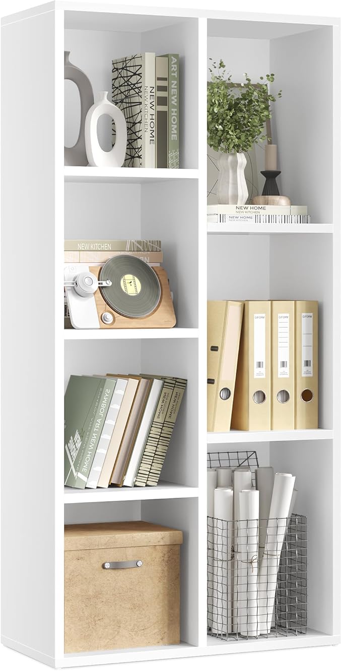 VASAGLE Bookcase, Bookshelf with 7 Compartments, Freestanding Shelves and Cube Organizer, for Display in Living Room, Bedroom, and Home Office, Cloud White ULBC27WT