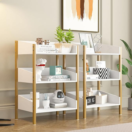VECELO Bookshelf,Small White Bookcase,3-Tier Open Storage Shelf Organizer,Wood Industrial Shelving Unit for Living Room,Classroom,Office,Dormitory,Bedroom,Dinning Room,Apartments