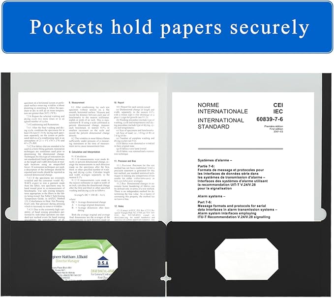 Zzrywuty File Folders with Pockets Letter Size, 50-Pack Paper Folders with Card Slot, Two Pocket Folders for School Students, Businessmen, Home and Office Workers（Black）