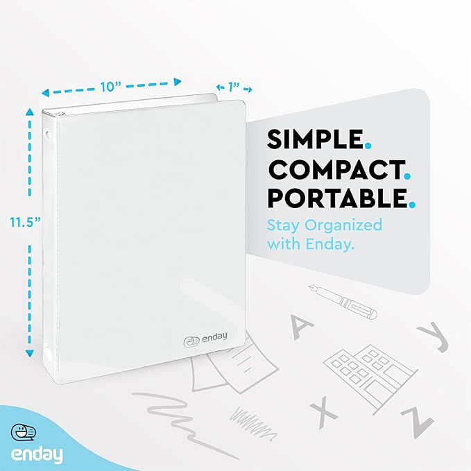 ½ Inch 3 Ring Binder .5 inch White Clear View Cover with 2 Inside Pockets, Colored School Supplies Office and Home Binders – by Enday