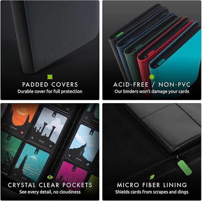 Vault X 12 Pocket Trading Card Zip Binder, 480 cards, Premium Exo-Tec Album Material, 20 Side-Loading Pages, Folder for Collectible Card Games, Sports, TCG (Black)