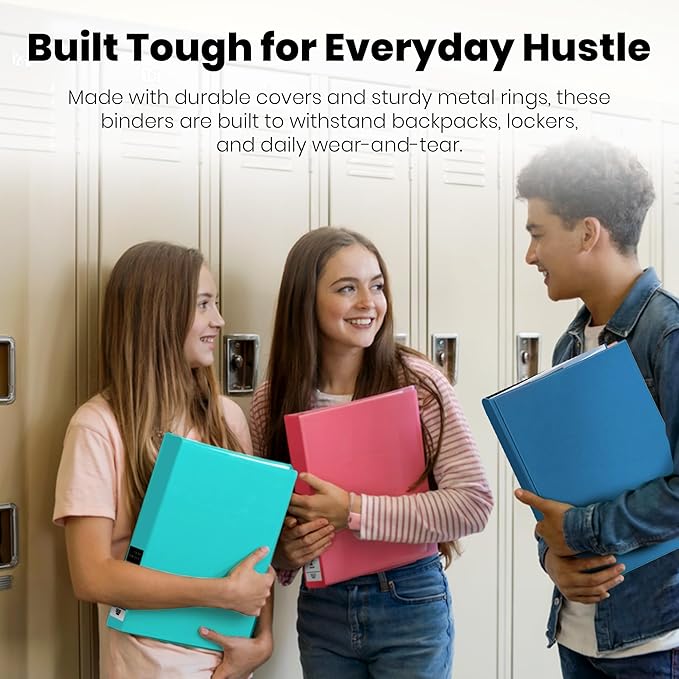 Yoobi 1 Inch Binder Set, 3 Ring Binders with Plastic Cover, 2 Pocket Sleeves and D Rings, Organizer for up to 220 Sheets of Loose Paper, 4 Pack Cute Binders, Multicolor, Office or School Supplies