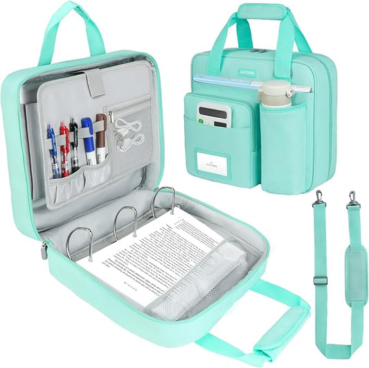 Zipper Binder 3 Ring with Shoulder Strap, 700 Sheets Capacity 3 Inch Binder with Zipper Fits 13 Inch Laptop for School and Office,Mint Green