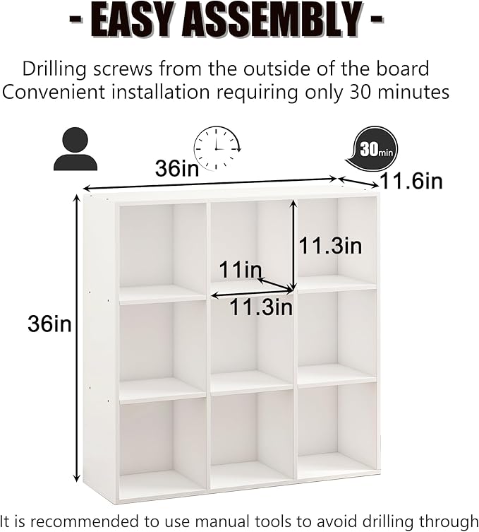 Wooden 9 Cube Storage Organizer with Closed Back Panel,White Cube Shelf Cubby Storage Organizer with Compartments for Living,Bookshelf,Storage Organizers Easy to Install (White, 9 Cube)