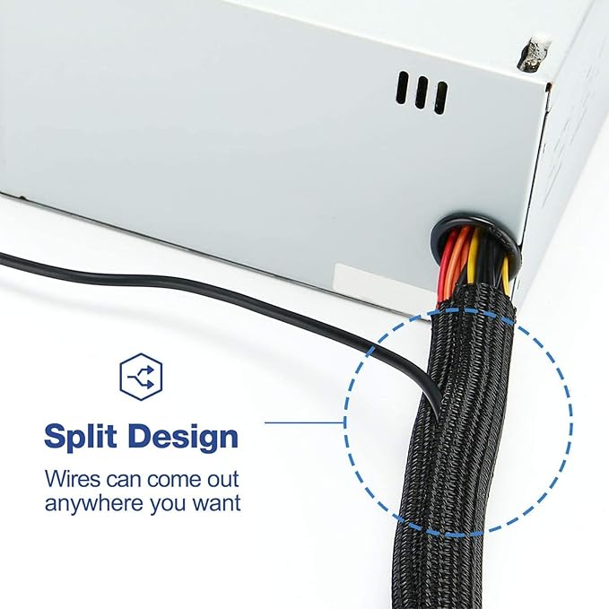 1/4" x 50ft Black Cable Sleeve Cover - Pet-Proof Cord Management System for Home Office Desk, Durable Wire Organizer Protector from Dog Cat Chewing, Flexible Cable Hider (Black)