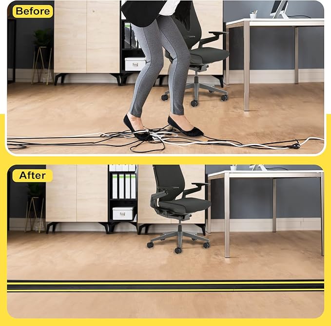 10 ft Floor Cable Cover Protector, Heavy Duty PVC Duct Easy to Unroll, Prevent Trip Hazard for Home Office or Outdoor Settings