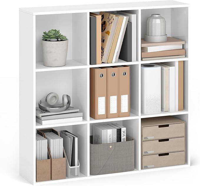 VASAGLE Custos Collection - Bookshelf, Bookcase, Cube Shelf with 9 Compartments, 9.4 x 38.6 x 38.6 Inches, Storage Shelf, for Living Room, Home Office, Dining Room, Cloud White ULBC477W01