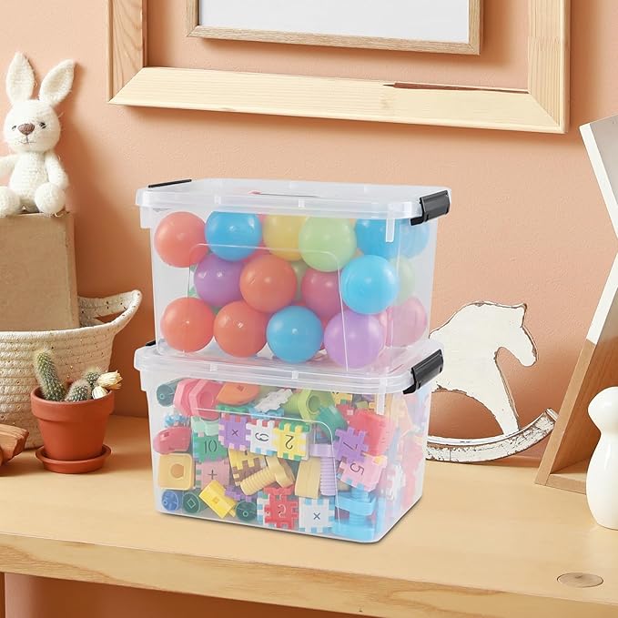 10 Liter Plastic Storage Box, 4-pack Clear Latch Storage Bins with Lids