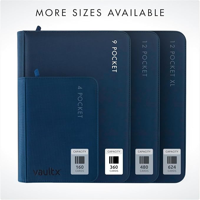 Vault X 9 Pocket Trading Card Zip Binder, 360 Cards, Premium Exo-Tec Album Material, 20 Side-Loading Pages, Folder for Collectible Games, Sports, TCG (Blue)