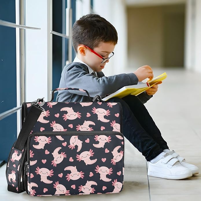 Zipper Binder Bag 3 Ring File Folder Portfolio Organizer Zippered Binder Bags with Strap Fits Laptop Women Men