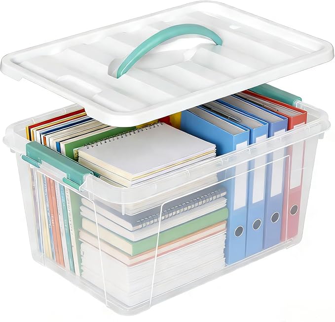 Xyskin 14 Quart Clear Storage Bins with Lid and Green Handle, Storage Latch Box/Bin Organizing Container