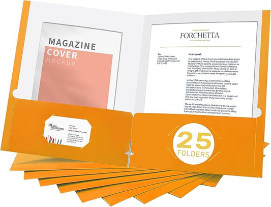 Zzrywuty File Folders with Pockets Letter Size, 25-Pack Paper Folders with Card Slot, Two Pocket Folders for School Students, Businessmen, Home and Office Workers (Orange)