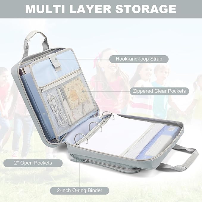 Zipper Binder with Shoulder Strap 3 Ring 2 inch Binder with Zipper, Office Organizer,500 Sheet Capacity (Gray)