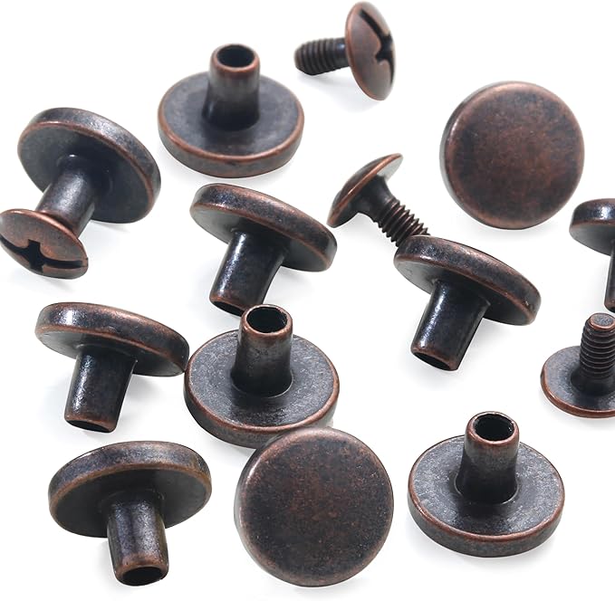 YORANYO 30Sets Chicago Screws Leather Rivets Screw Rivets Metal Studs for Clothing Chicago Binding Screws Spike and Studs for Decorate Repair Shoes Belts Bag Purse Dog Collar Clothing (Antique Copper)