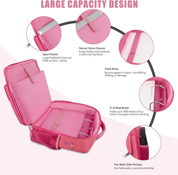 Zipper Binder 700-Sheet Capacity Multiple Pockets & Storage Organizer Detachable Backpack Straps & Shoulder Use