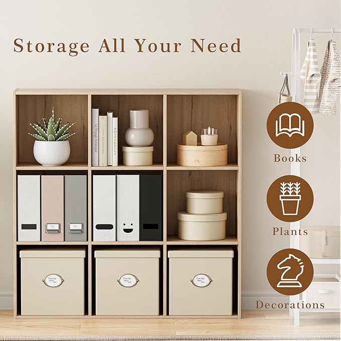 Wooden Storage Organizer with Closed Back Panel, 11in Cube Shelf Opening, Bookshelf, Display Shelf,Closet Cabinet for Home and Office (White Oak, 9-Cube 35.98L*9.45W*35.91H)