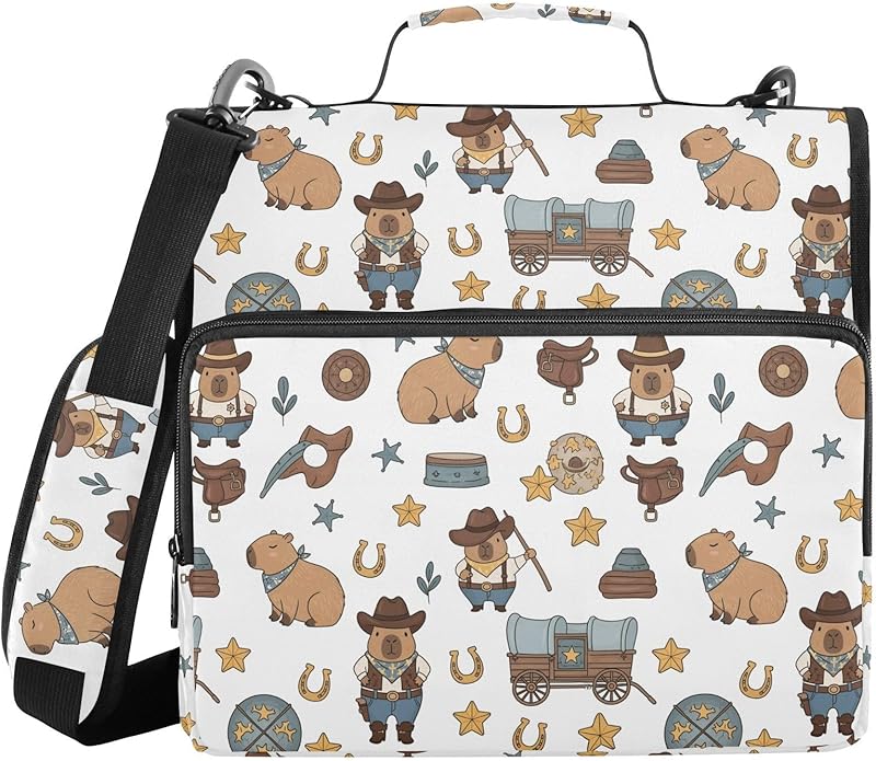 Zipper Binder Bag 3 Ring File Folder Portfolio Organizer Zippered Binder Bags with Strap Fits Laptop Women Men