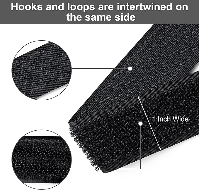 1" x16Ft Hook and Loop Straps with 25 Metal Buckles, Adjustable Fastening Cable Straps, Free Cut Length, Reusable Nylon Cable Ties for Organizer or Storage, Black