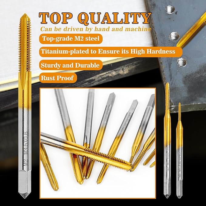 10pcs Micro Metric Taps Bits Set with 1Pc Tap Wrench,M1-M3.5 Mini Machine Screw Tap Set, Small Thread Screws Tapping Bits Tool