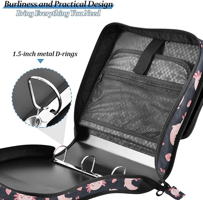 Zipper Binder Bag 3 Ring File Folder Portfolio Organizer Zippered Binder Bags with Strap Fits Laptop Women Men