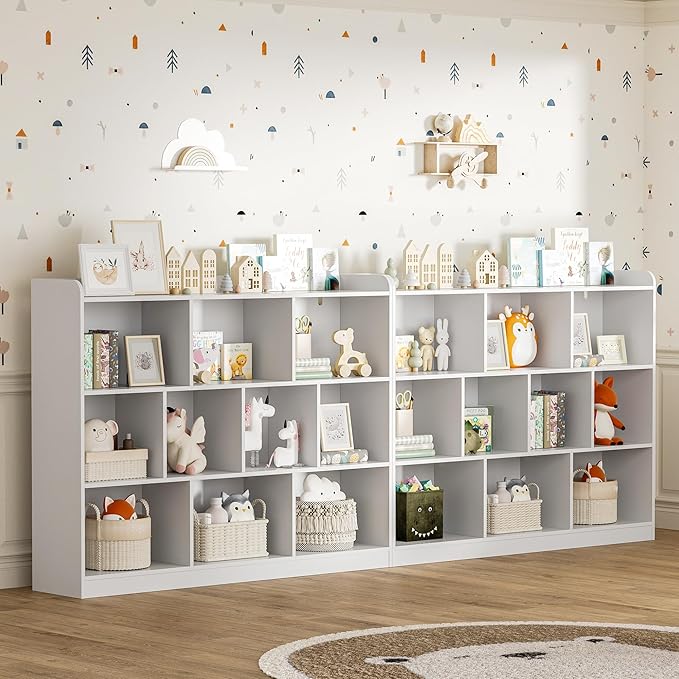 White Bookshelf, Wood Bookcase with 3 Tier Open Shelves, 10-Cube Minimalist Storage Shelf for Living Room, Bedroom, 55.1" W x 42.5" H