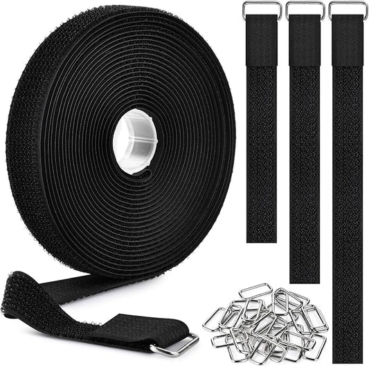1"x39.4ft Hook and Loop Straps with 60 Buckles Adjustable Cut-to-Length Cable Ties Roll- Reusable Nylon Fastening Tape Cable Straps for Storage or Organization (1in x 39.4ft)