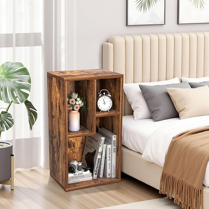 VECELO 3 Cube Small Bookcase, Fits Tallest Hardcovers, Horizontal Available, 2-Tier Modern Bookshelf, Storage Organizer for Small Spaces, Kids Room, Bedroom Living Room, Rustic Brown