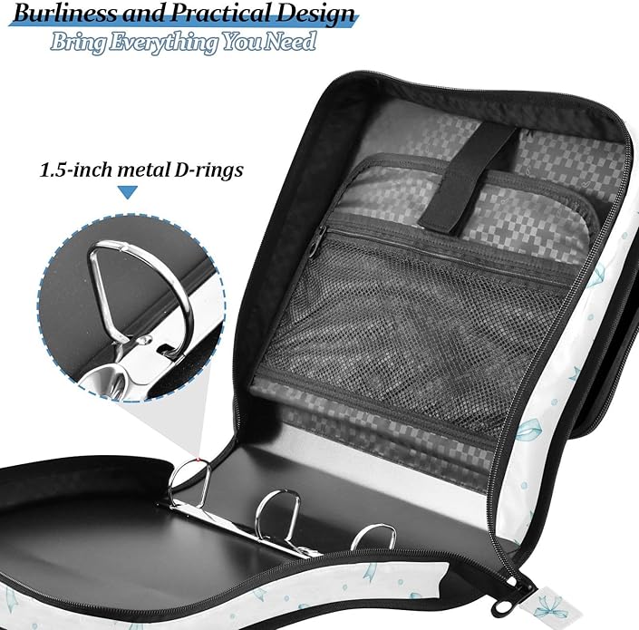 Zipper Binder Bag 3 Ring File Folder Portfolio Organizer Zippered Binder Bags with Strap Fits Laptop Women Men