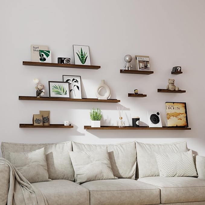 White Floating Shelves for Wall Decor, Long Wall Mounted Storage Shelf for Bedroom, Living Room, Bathroom, Kitchen, Nursery, Display Picture Ledge Shelf with Lip Set of 2-48 Inches, Walnut