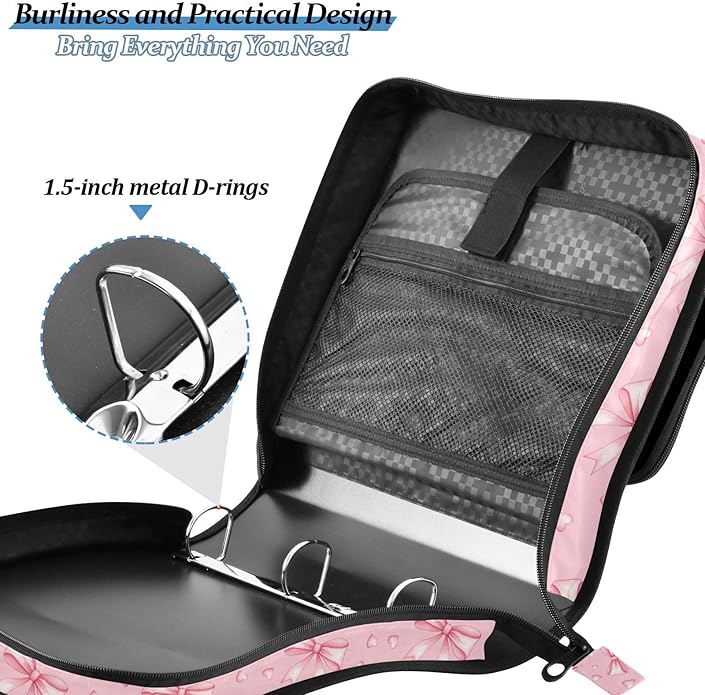 Zipper Binder Bag 3 Ring File Folder Portfolio Organizer Zippered Binder Bags with Strap Fits Laptop Women Men