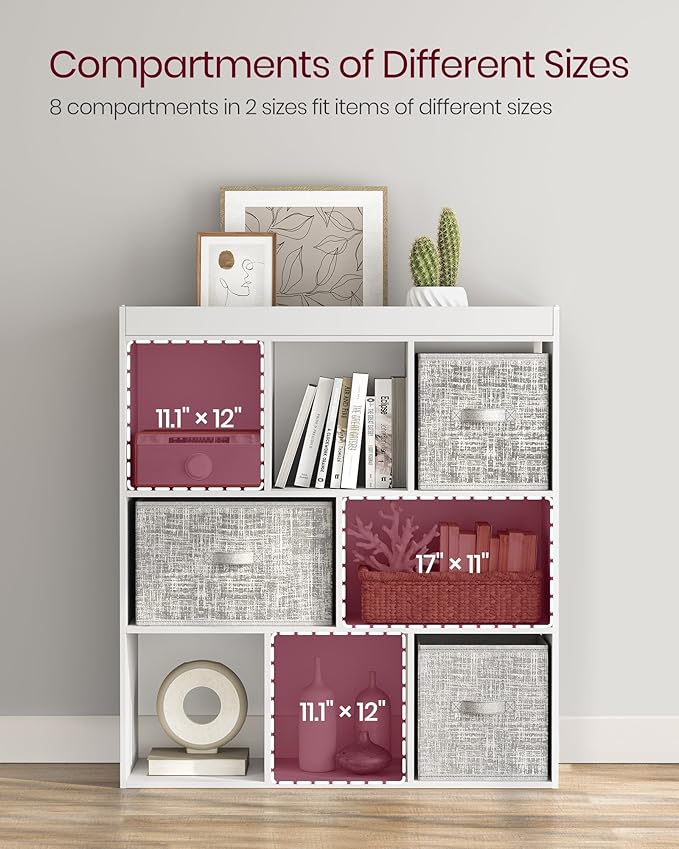 VASAGLE Bookcase, Bookshelf, Freestanding Storage Unit, 8 Open Compartments, Used Horizontally, Vertically, Upside Down, 11 x 35.4 x 39.4 Inches, for Living Room, Study, Office, Cloud White ULBC55WT